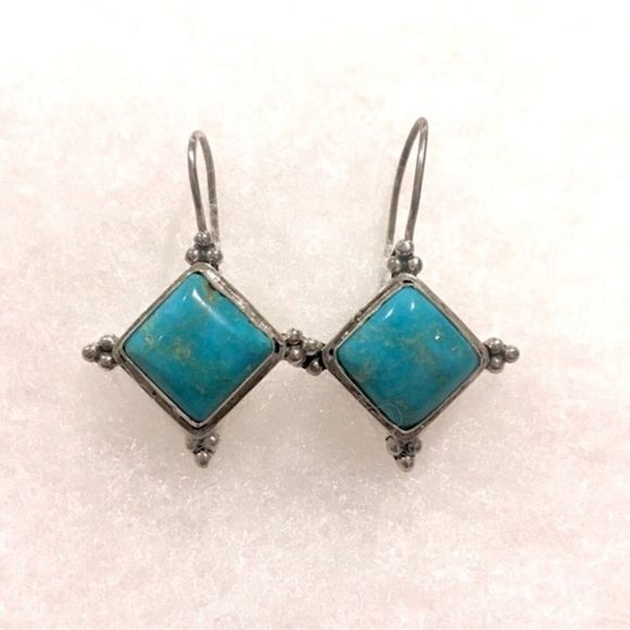 Vintage Turquoise Sterling Silver Drop Earrings - Picture 7 of 7